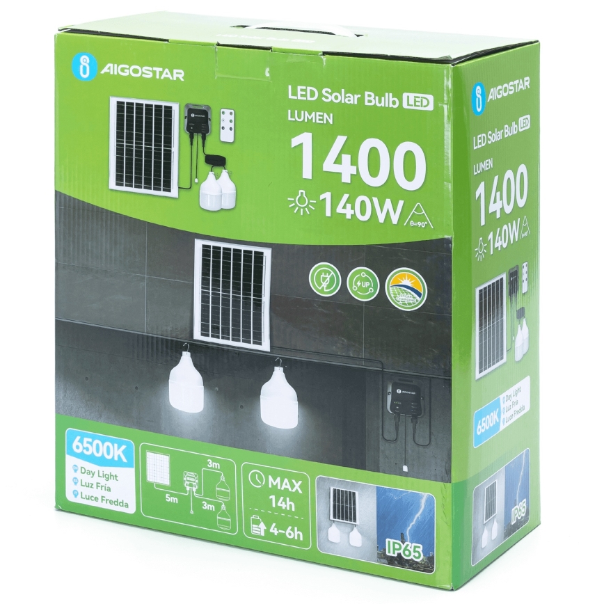 Aigostar - LED-aurinkokäyttöinen riippuvalaisin 2xLED/70W/12V 12000 mAh 6500K IP65 halkaisija 12 cm + kaukosäädin