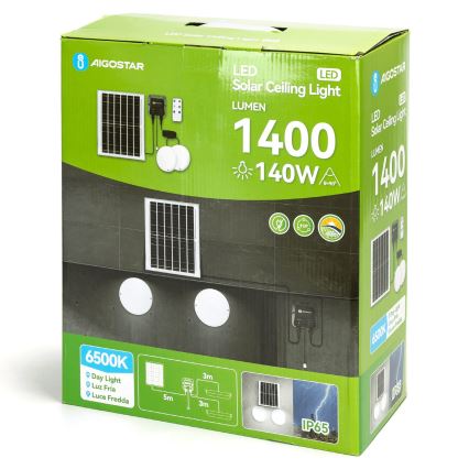 Aigostar - LED-aurinkovalaisin 2xLED/70W/12V 12000 mAh 6500K IP65 halkaisija 20,5 cm + kaukosäädin