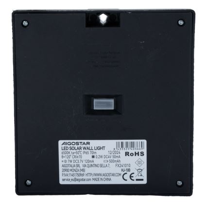 Aigostar - LED-aurinkovalaisin anturilla LED/3,7V 6500K 500 mAh IP65 musta