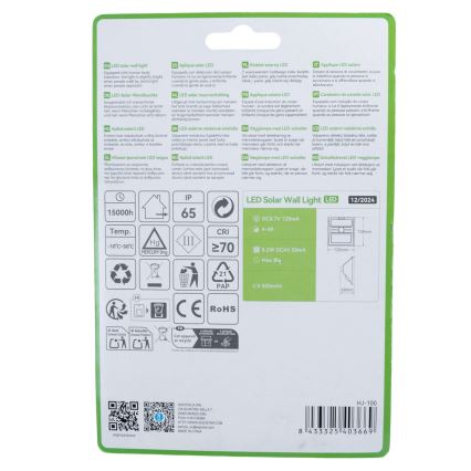 Aigostar - LED-aurinkovalaisin anturilla LED/3,7V 6500K 500 mAh IP65 musta