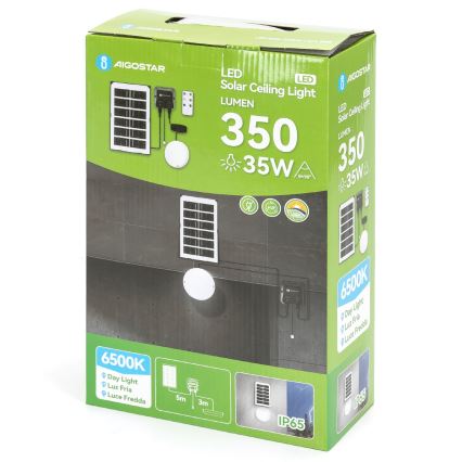 Aigostar - LED-aurinkovalaisin LED/35W/12V 3000 mAh 6500K IP65 halkaisija 16,8 cm + kaukosäädin