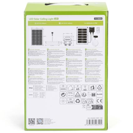 Aigostar - LED-aurinkovalaisin LED/35W/12V 3000 mAh 6500K IP65 halkaisija 16,8 cm + kaukosäädin