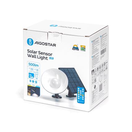 Aigostar - LED aurinkovalaisin sensorilla LED/3,2V 3000K/4000K/6500K IP65 5000 mAh kaukosäädin