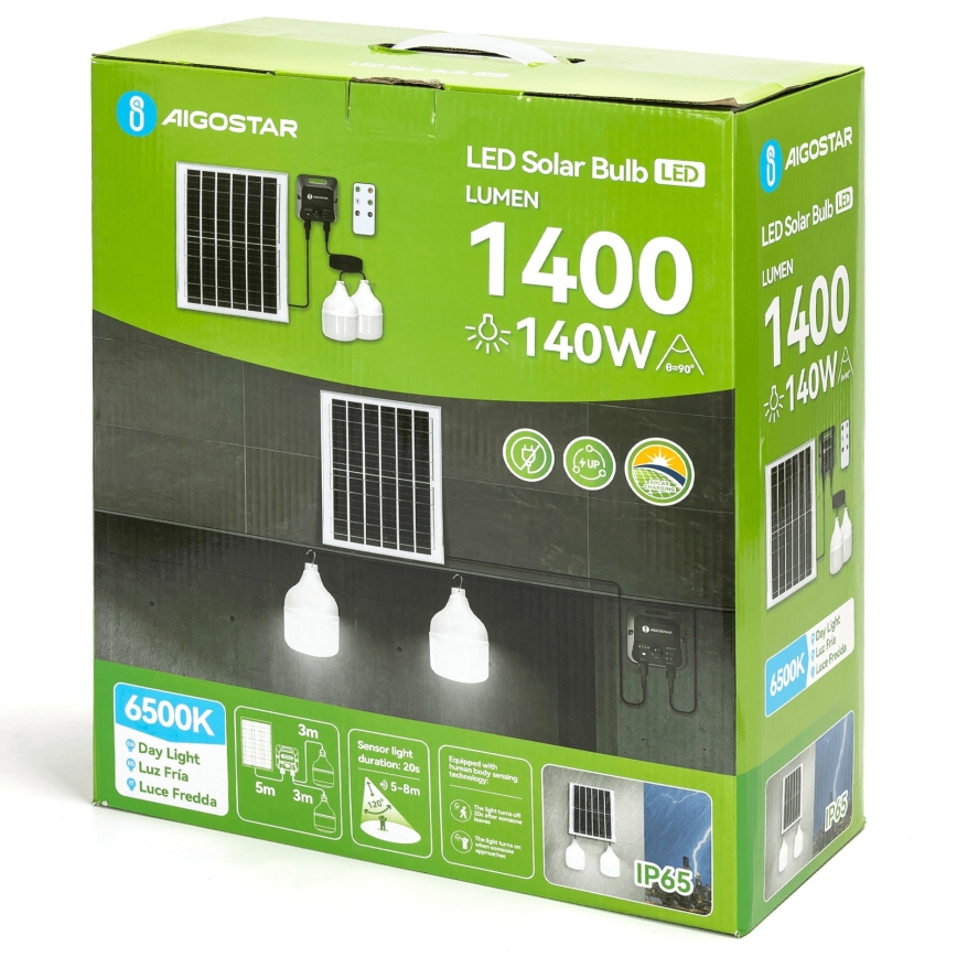Aigostar - LED-aurinkokattovalaisin anturilla 2xLED/70W/12V 12000 mAh 6500K IP65 halkaisija 12 cm + kauko-ohjain
