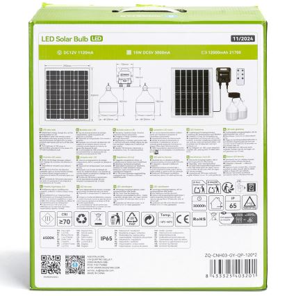 Aigostar - LED-aurinkokattovalaisin anturilla 2xLED/70W/12V 12000 mAh 6500K IP65 halkaisija 12 cm + kauko-ohjain