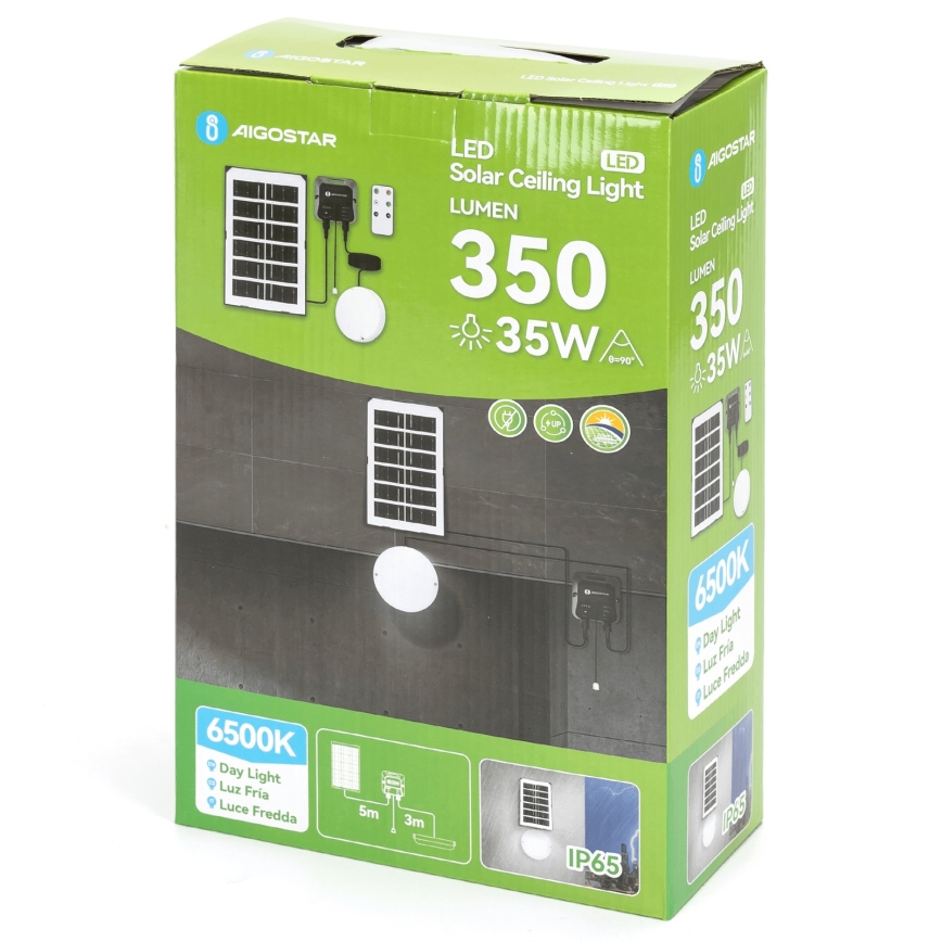 Aigostar - LED-aurinkovalaistus LED/35W/12V 3000 mAh 6500K halkaisija 16,8 cm + kauko-ohjaus