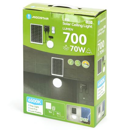 Aigostar - LED-aurinkovalaistus LED/70W/12V 6000 mAh 6500K halkaisija 20,5 cm + kauko-ohjaus