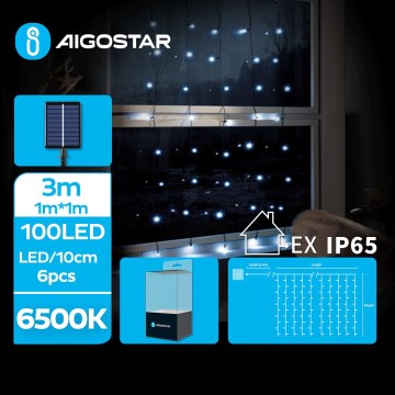 Aigostar - LED-aurinkovalosarja, 100 LED / 8 toimintoa, 4 x 1 m, 800 mAh, IP65, kylmänvalkoinen