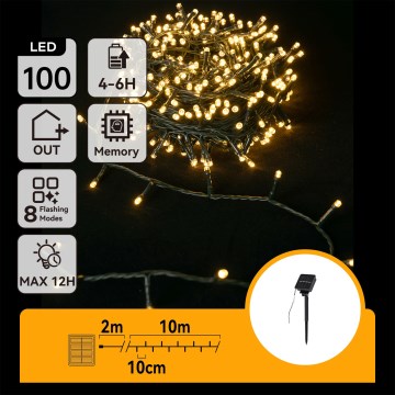Aigostar - LED-aurinkovalosarja 100x LED/8 toimintoa 12 m IP65 lämmin valkoinen 800 mAh