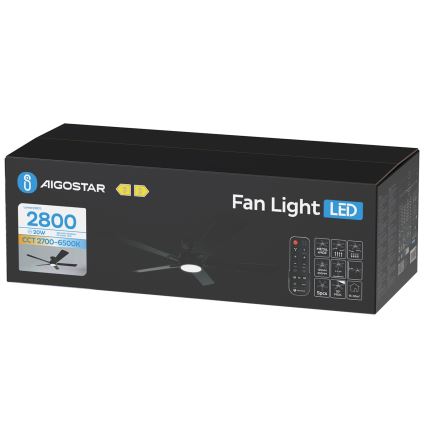 Aigostar - himmennettävä LED-kattotuuletin, 20 W, 230 V, 2700-6500 K, 132 cm, musta + kaukosäädin