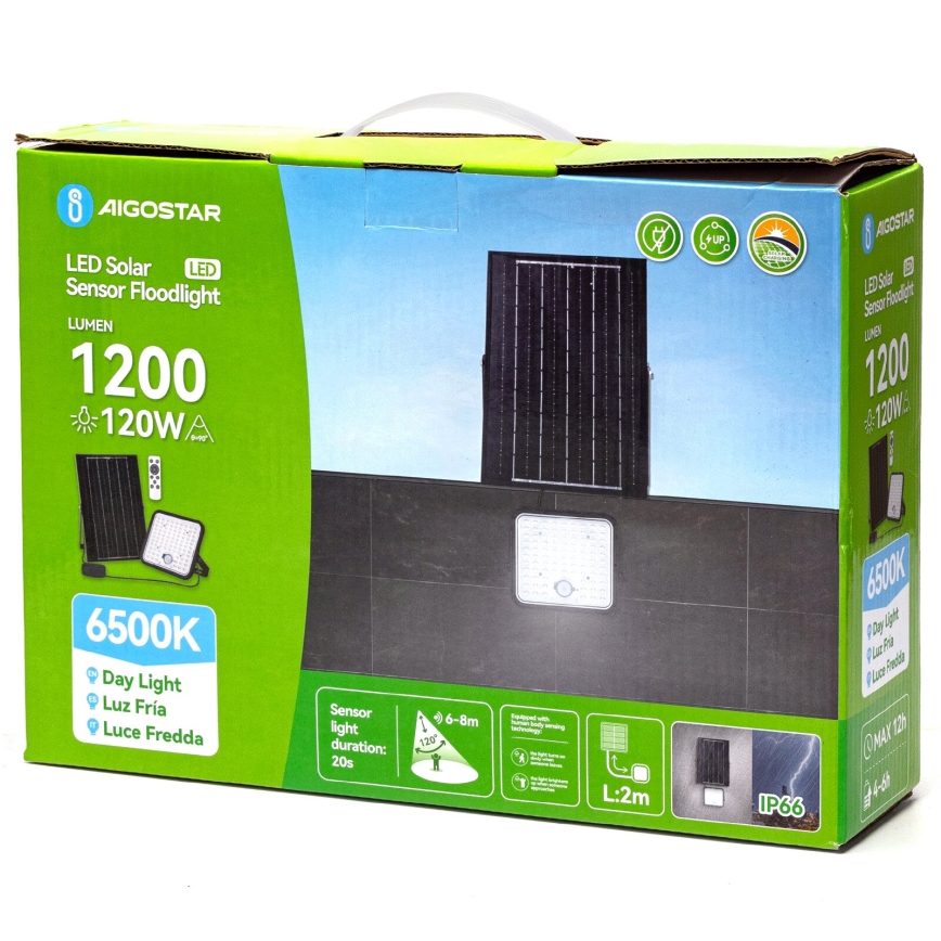 Aigostar - LED himmennettävä aurinkokohdevalo sensorilla LED/120W/3,4V 6500K IP66 8000 mAh + kaukosäädin