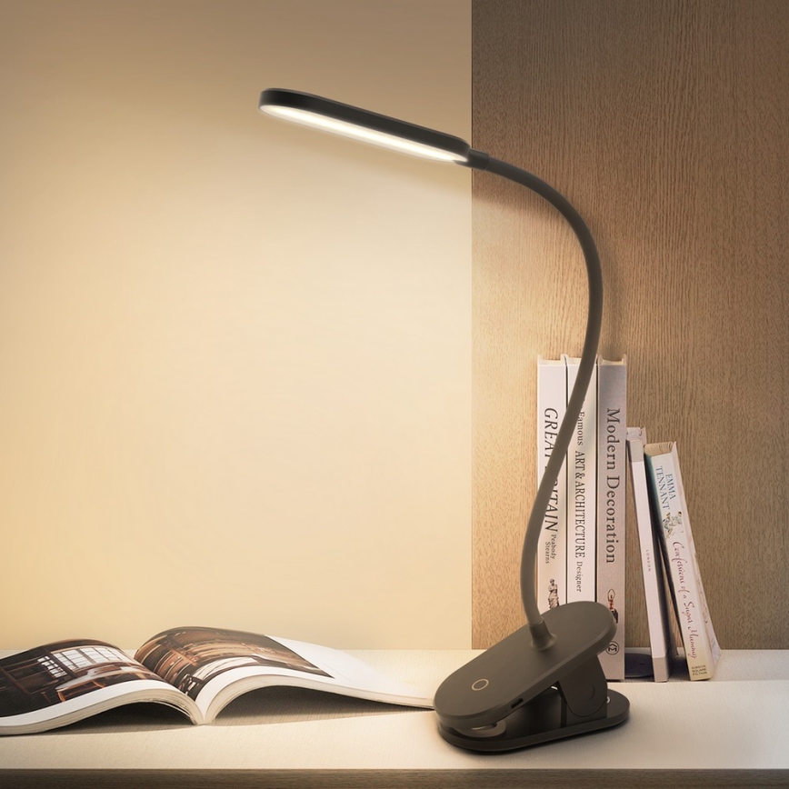 Aigostar - LED Himmennettävä ja ladattava pöytälamppu klipsillä LED/2,5W/5V musta