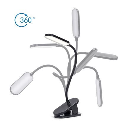 Aigostar - LED Himmennettävä ja ladattava pöytälamppu klipsillä LED/2,5W/5V musta