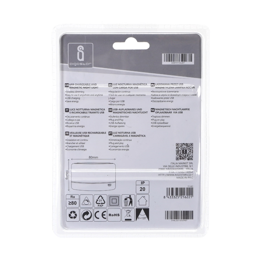 Aigostar - LED Himmennettävä kannettava yövalo LED/1W/5V 6500K + USB