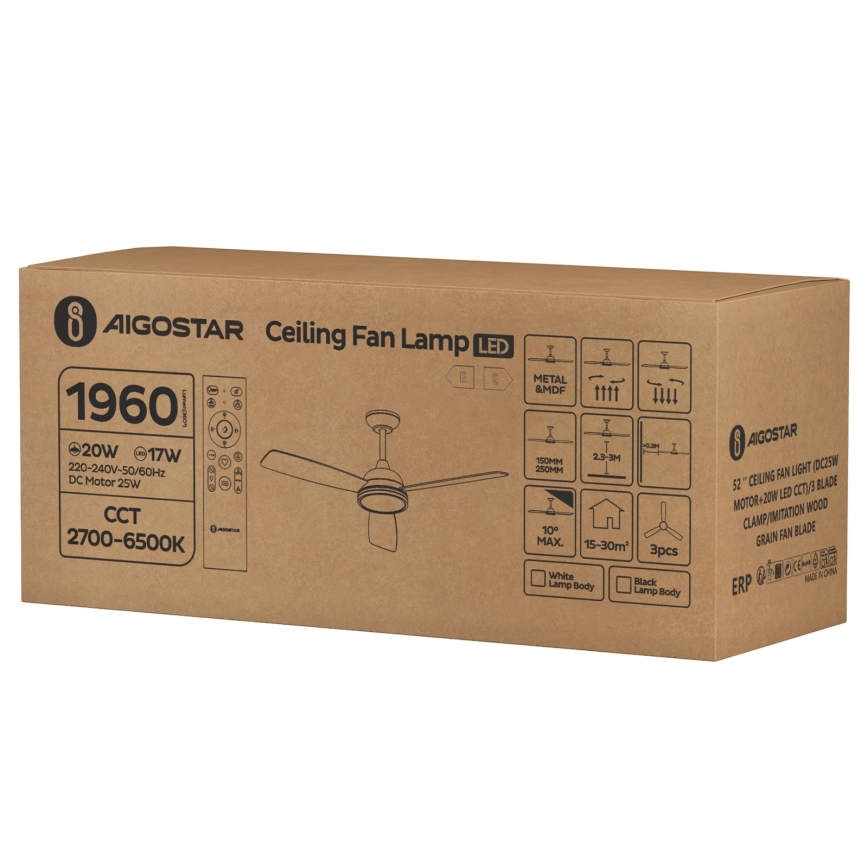 Aigostar - LED himmennettävä kattotuuletin LED/20W/230V 2700-6500K 132 cm ruskea + kaukosäädin