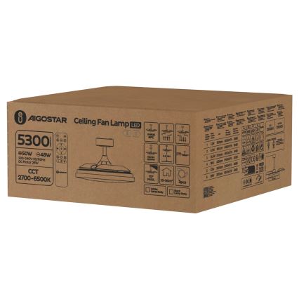 Aigostar - LED himmennettävä kattotuuletin LED/50W/230V 2700-6500K 106 cm valkoinen + kaukosäädin