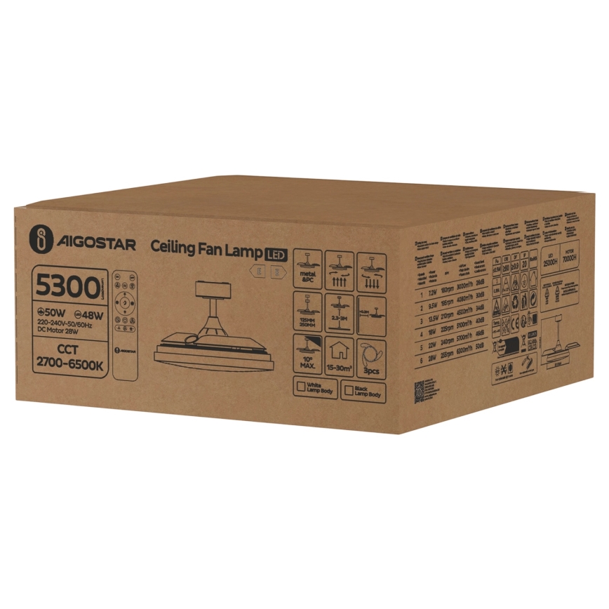 Aigostar - LED himmennettävä kattotuuletin LED/50W/230V 2700-6500K 106 cm valkoinen + kaukosäädin