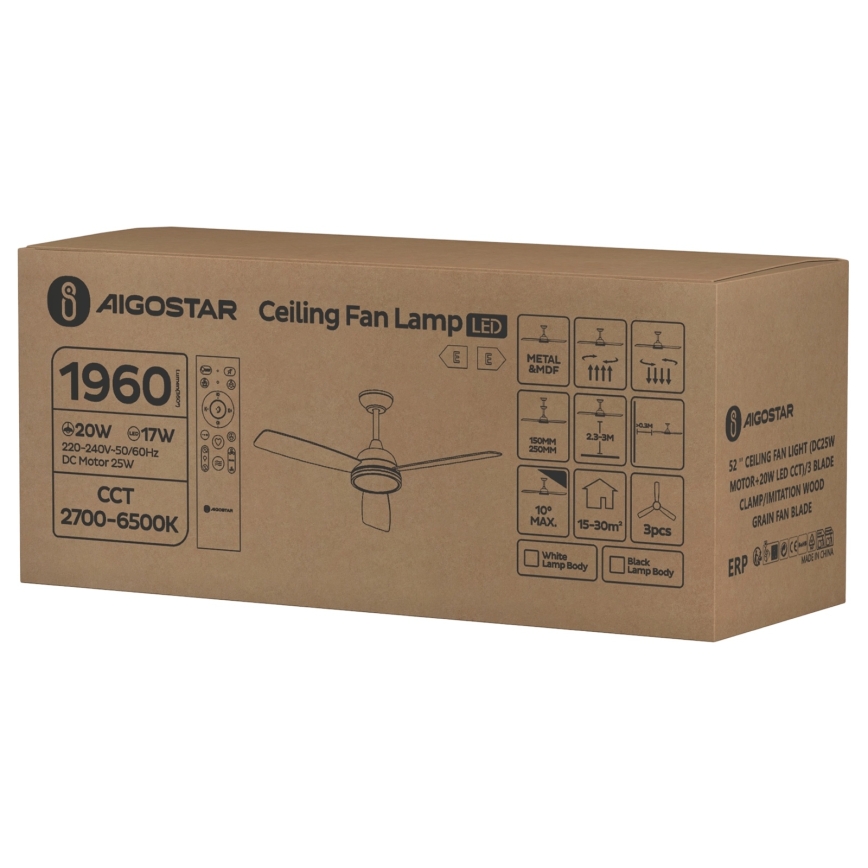 Aigostar - LED himmennettävä kattovalo LED/20W/230V 2700-6500K 132cm valkoinen/beige + kauko-ohjaus