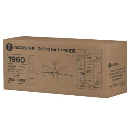 Aigostar - LED himmennettävä kattovalo LED/20W/230V 2700-6500K 132cm valkoinen/beige + kauko-ohjaus