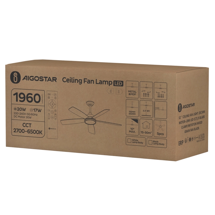 Aigostar - LED himmennettävä kattovalo LED/20W/230V 2700-6500K 132cm valkoinen/beige + kauko-ohjaus