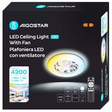 Aigostar - LED himmennettävä kattovalo LED/40W/230V 2700-6500K halkaisija 49 cm + kauko-ohjaus valkoinen