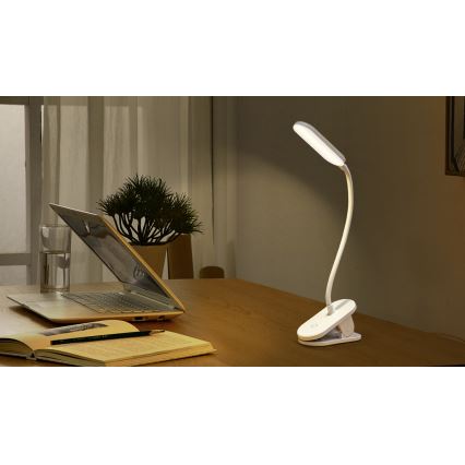 Aigostar - LED himmennettävä ladattava pöytälamppu klipsillä LED/2,5W/5V 1200mAh valkoinen