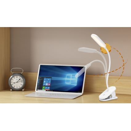 Aigostar - LED himmennettävä ladattava pöytälamppu klipsillä LED/2,5W/5V 1200mAh valkoinen