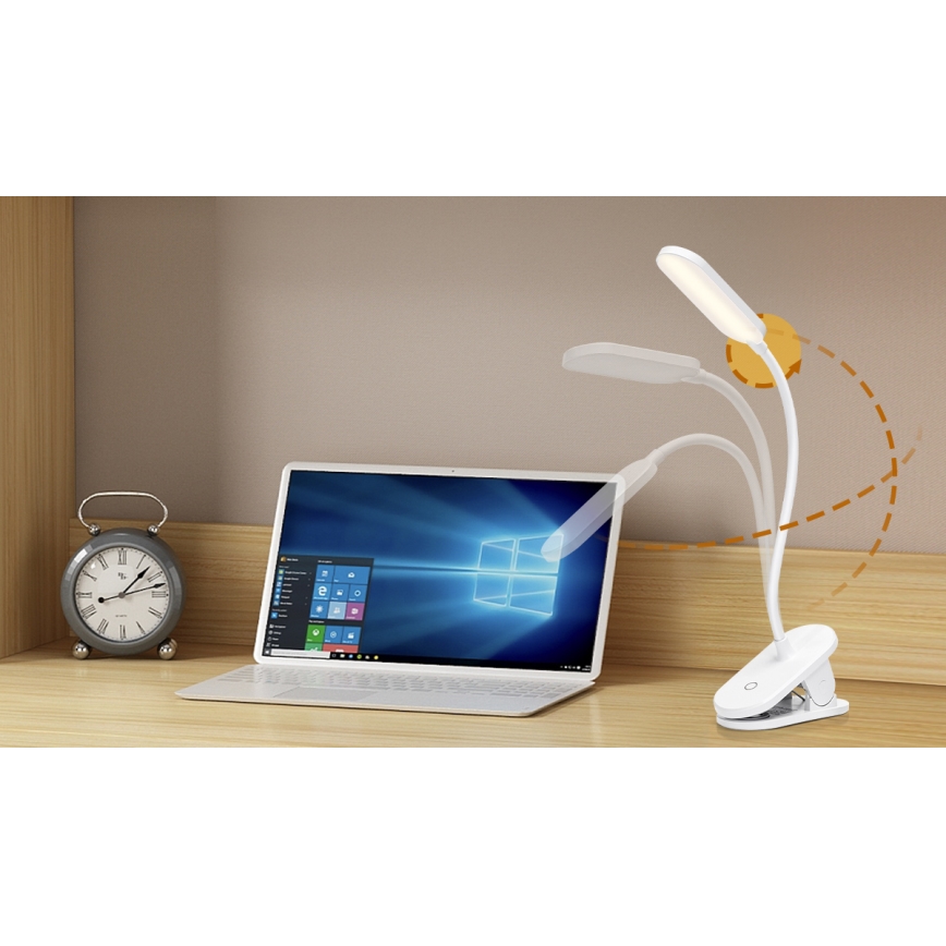 Aigostar - LED himmennettävä ladattava pöytälamppu klipsillä LED/2,5W/5V 1200mAh valkoinen