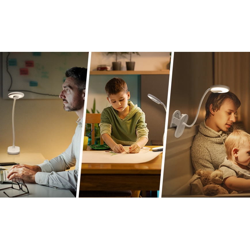 Aigostar - LED himmennettävä ladattava pöytälamppu klipsillä LED/2,5W/5V 1200mAh valkoinen