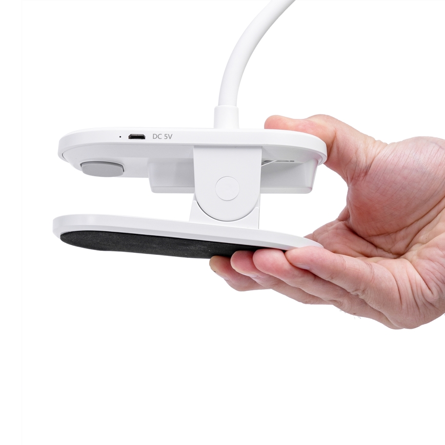 Aigostar - LED himmennettävä ladattava pöytälamppu klipsillä LED/2,5W/5V 1200mAh valkoinen