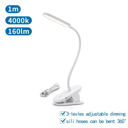 Aigostar - LED himmennettävä ladattava pöytälamppu klipsillä LED/2,5W/5V 1200mAh valkoinen