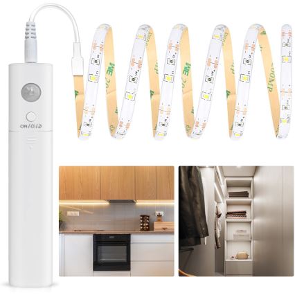 Aigostar - LED himmennettävä nauha anturilla 1m LED/2W/4xAAA 3000K IP65