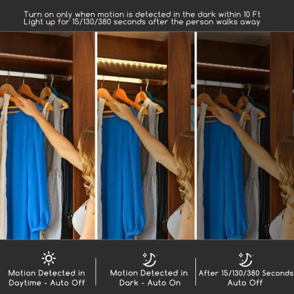 Aigostar - LED himmennettävä nauha anturilla 1m LED/2W/4xAAA 3000K IP65