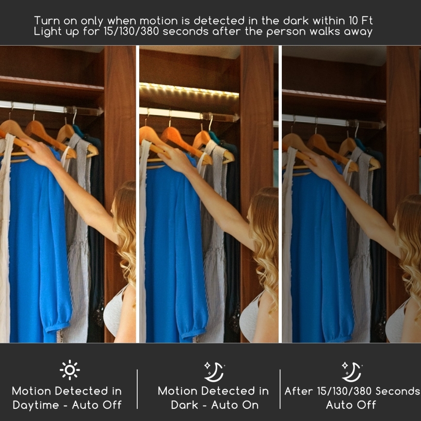 Aigostar - LED himmennettävä nauha anturilla 1m LED/2W/4xAAA 3000K IP65