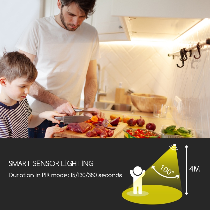 Aigostar - LED himmennettävä nauha anturilla 1m LED/2W/4xAAA 3000K IP65