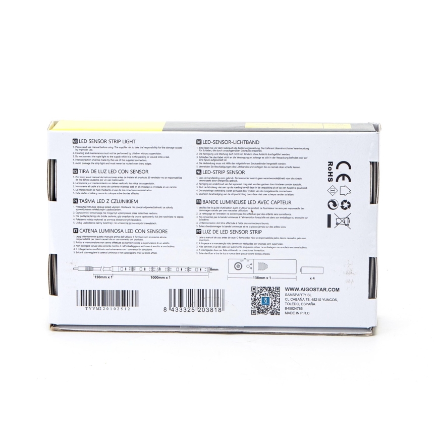 Aigostar - LED himmennettävä nauha anturilla 1m LED/2W/4xAAA 3000K IP65