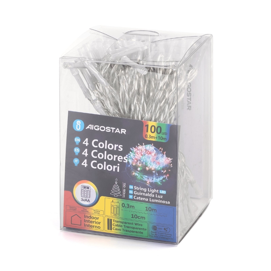 Aigostar - LED Joulukoristevalosarja 100xLED/3xAA 10,3m monivärinen