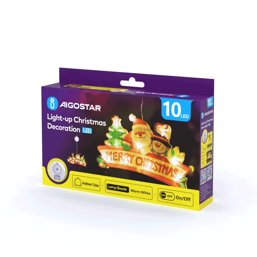 Aigostar - LED-joulukoriste 10xLED/3xAAA Hyvää joulua 13 cm