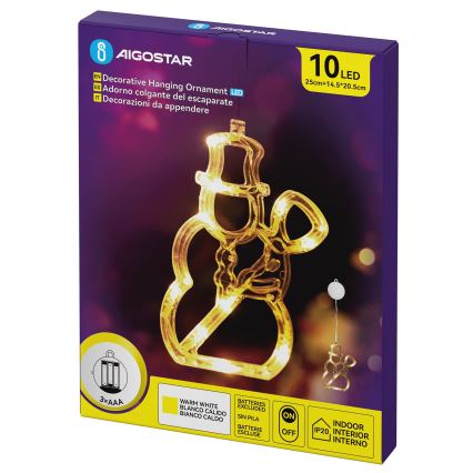Aigostar - LED joulukoriste 10xLED/3xAAA lumiukko 20,5 cm