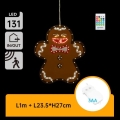 Aigostar - LED-joulukoriste 131 LED, 3×AA, IP44, kauko-ohjattava piparkakku 27 cm