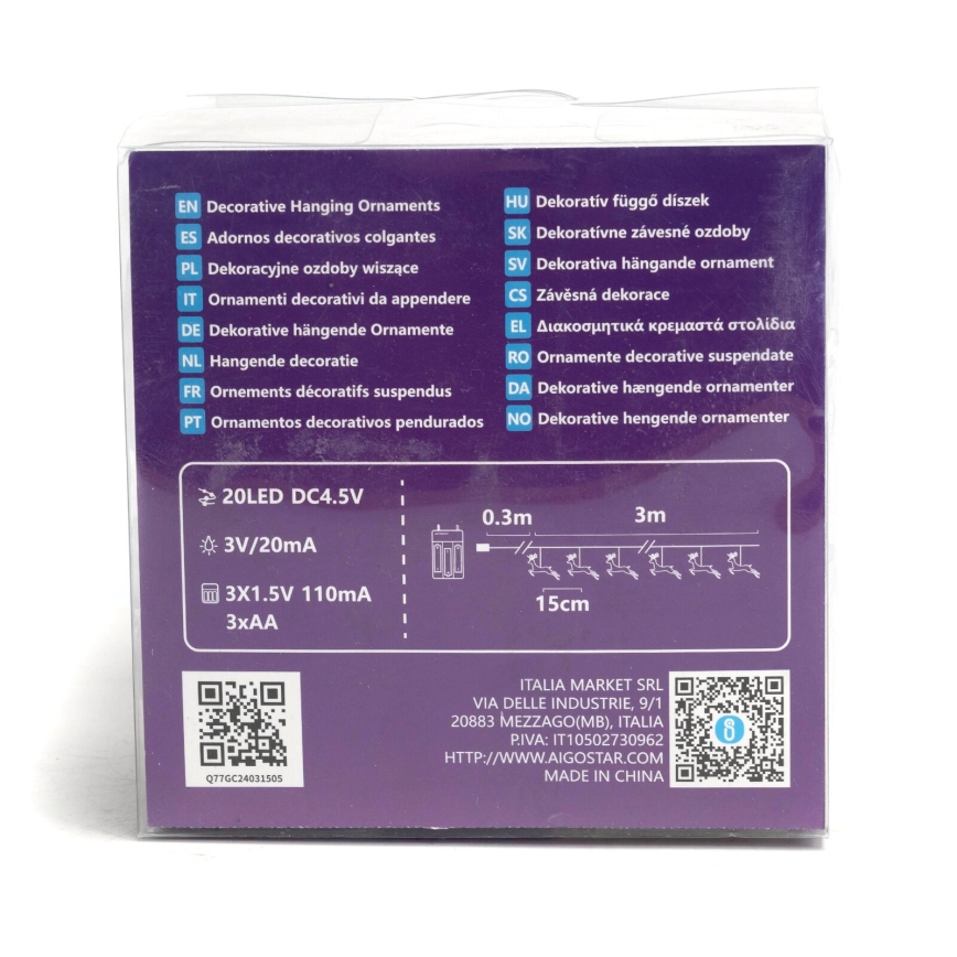 Aigostar - LED Joulukoristevalosarja 20xLED/3xAA 3,3m porot