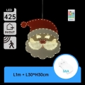 Aigostar - LED-joulukoriste 425xLED/3xAA IP44 + kaukosäädin Joulupukki 30 cm