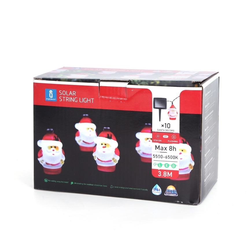 Aigostar - LED joulukoriste aurinkoketju 10xLED/3,8 m IP44 kylmä valkoinen 400 mAh