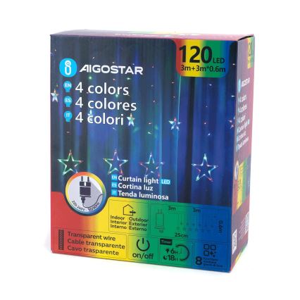 Aigostar - LED ulkokäyttöinen joulukoristevalosarja 120xLED/8 toimintoa 6x0,6m IP44 monivärinen + kaukosäädin