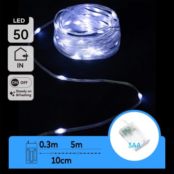 Aigostar - LED Joulukoristevalosarja 50xLED/3xAA 5,3m kylmän valkoinen