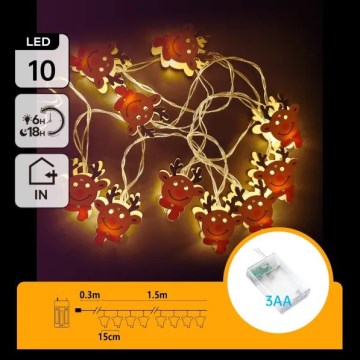 Aigostar - LED-jouluköynnös 10xLED/3xAA 1,5m lämmin valkoinen poro
