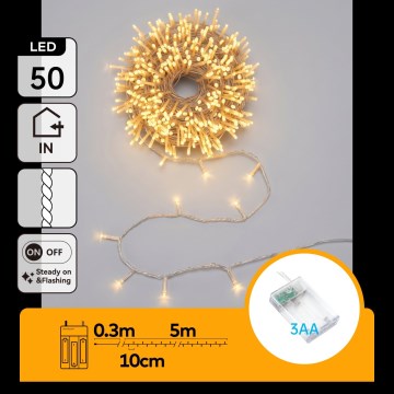 Aigostar - LED jouluköynnös 50xLED/3xAA 5,3m lämmin valkoinen