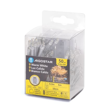 Aigostar - LED jouluköynnös 50xLED/3xAA 5,3m lämmin valkoinen