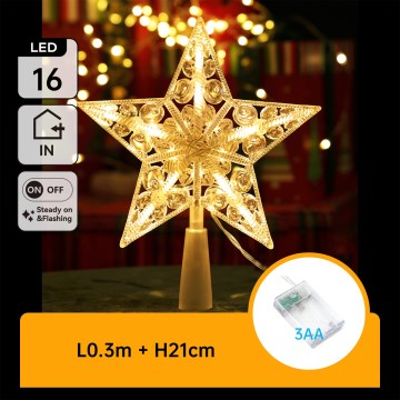 Aigostar - LED-joulutähti 16xLED/3xAA lämmin valkoinen