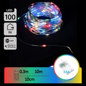 Aigostar - LED Jouluvaloketju 100xLED/3xAA 10,3m monivärinen